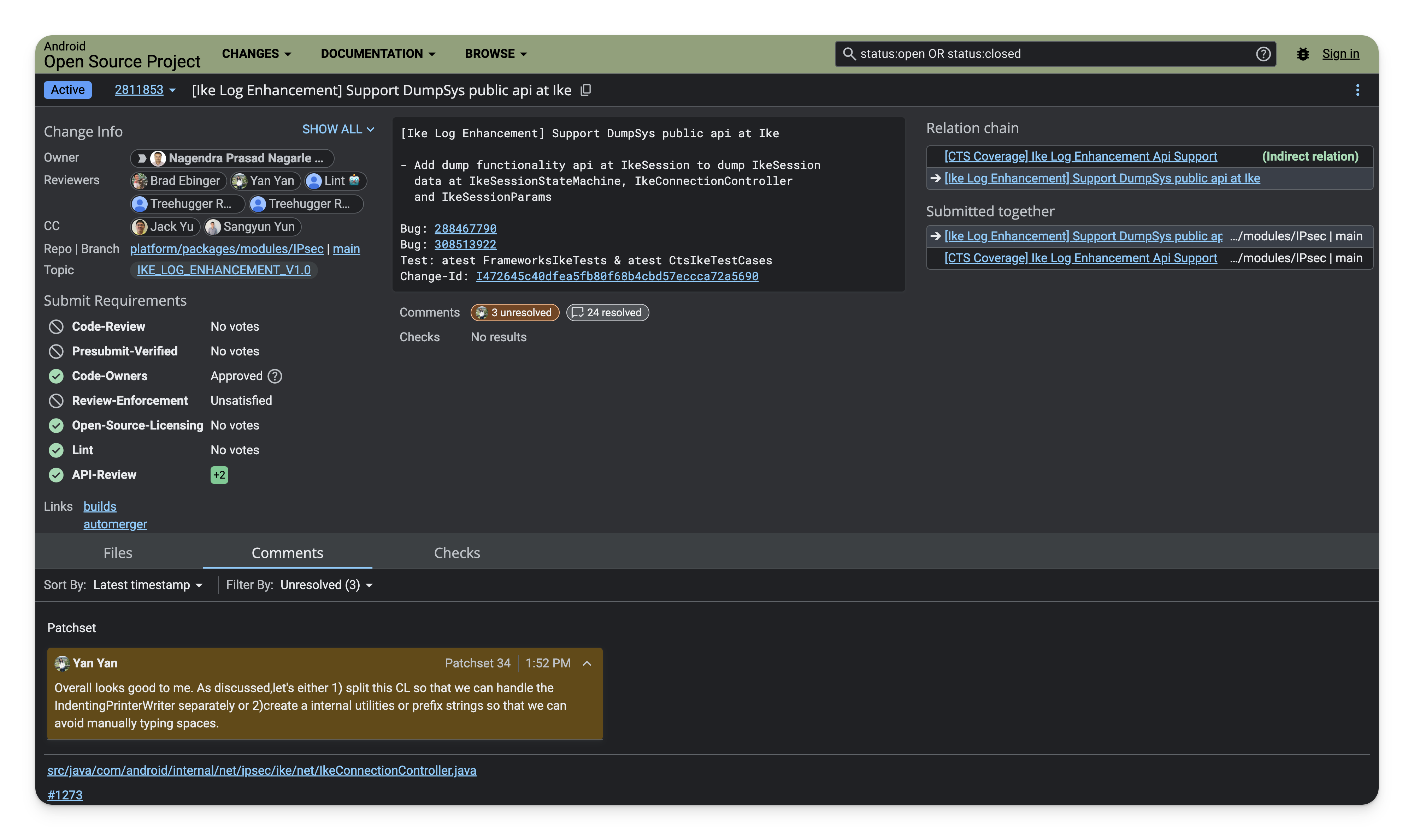 Gerrit code review screenshot