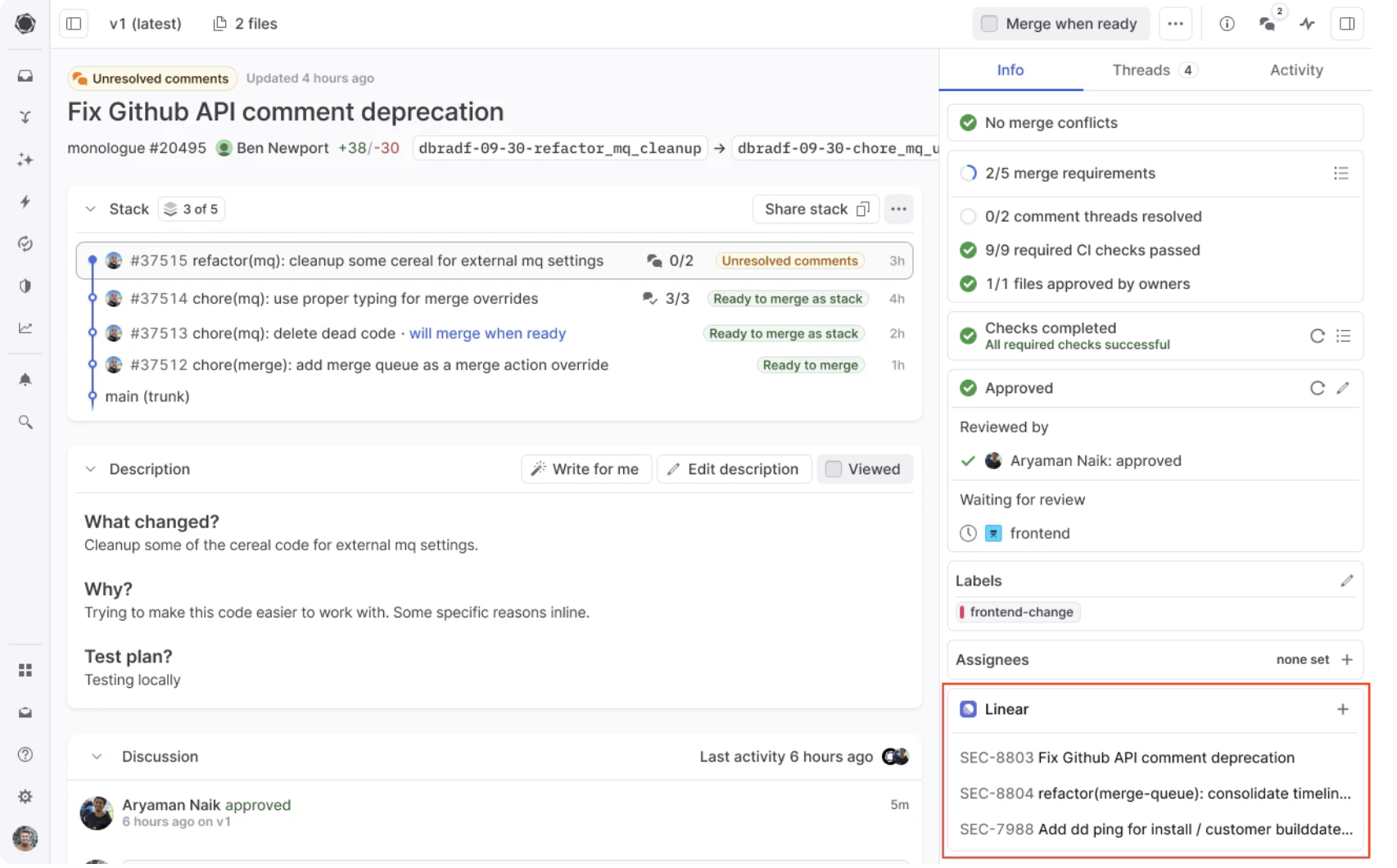 screenshot of graphite and linear integration