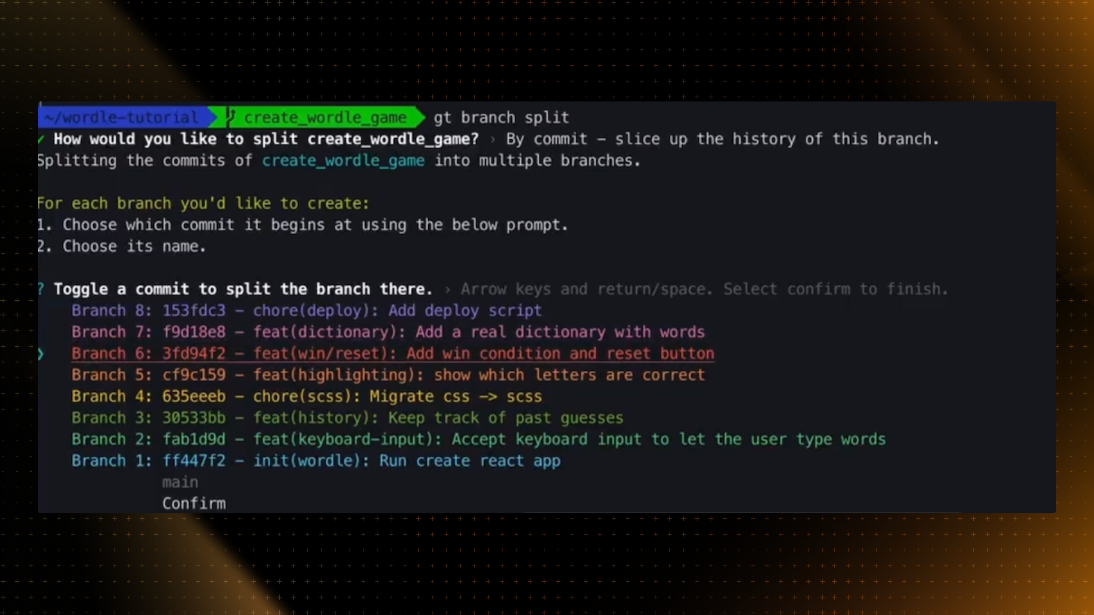 Split branch by commit
